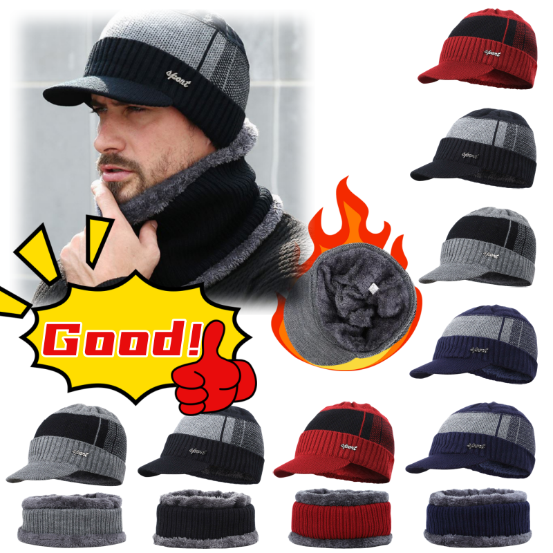 Wool Scarf Men - Winter Hat for Men Warm Brimless