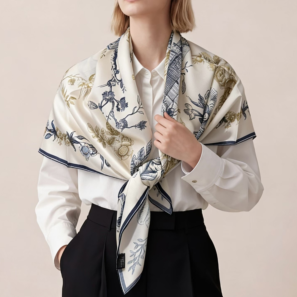 [BYSIFA] Blue White 100% Silk  – обзор и цена Shawl Wrap Winter