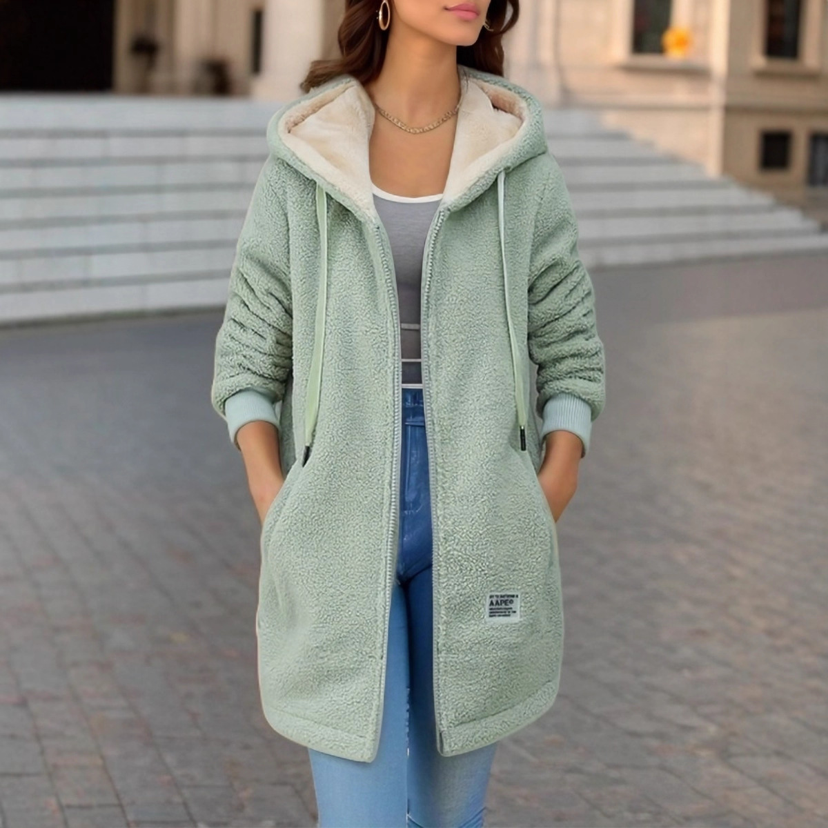Thick Fleece Mid Length Jacket – обзор и цена Sherpa Hoodie Fleece
