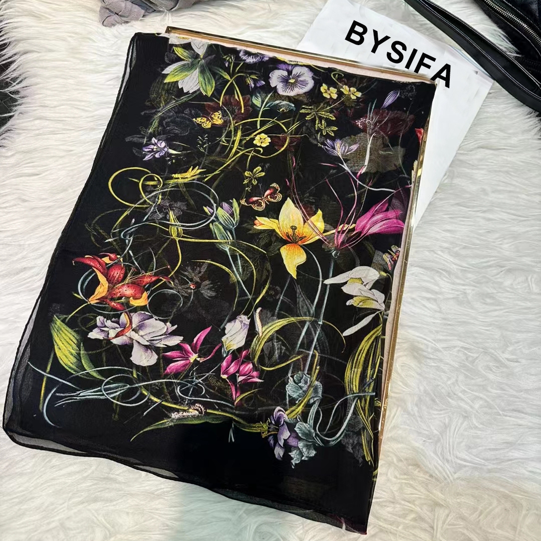 BYSIFA|New Black Pure Silk Wom – обзор и цена Shawl Wrap Winter
