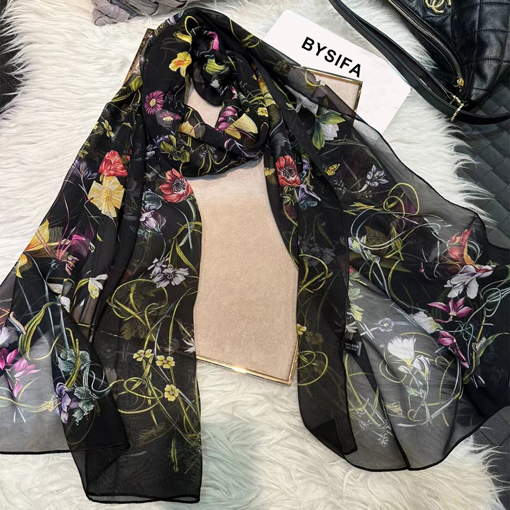 BYSIFA|New Black Pure Silk Wom – обзор и цена Shawl Wrap Winter