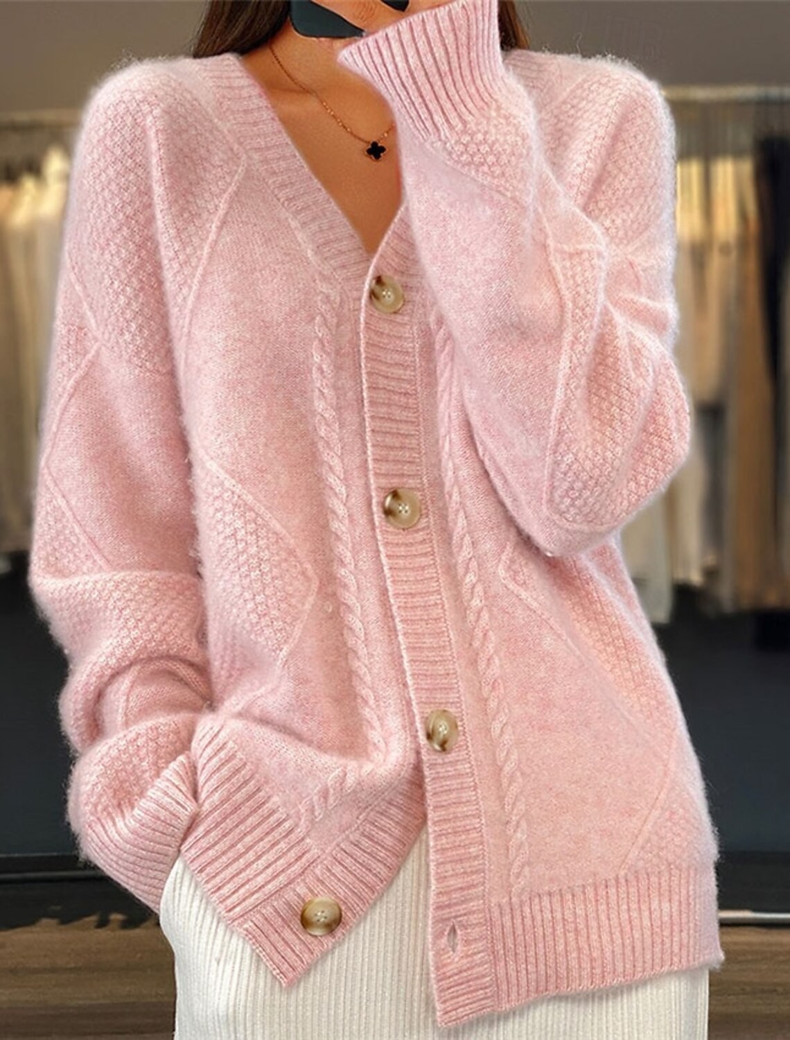 Women V Neck Cable Knit Cardig – обзор и цена Down Jacket Packable